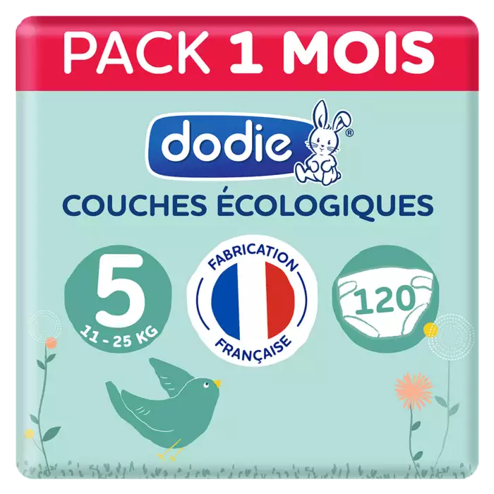 Couches Ecologiques & Françaises Taille 5 Dodie 11 à 25 kg - Pack 1 mois 120 couches Lot de 3x40 